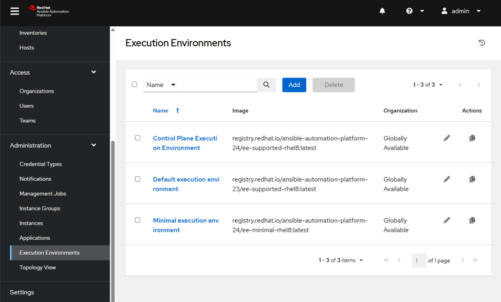 Ansible Automation Platform Execution Environments View