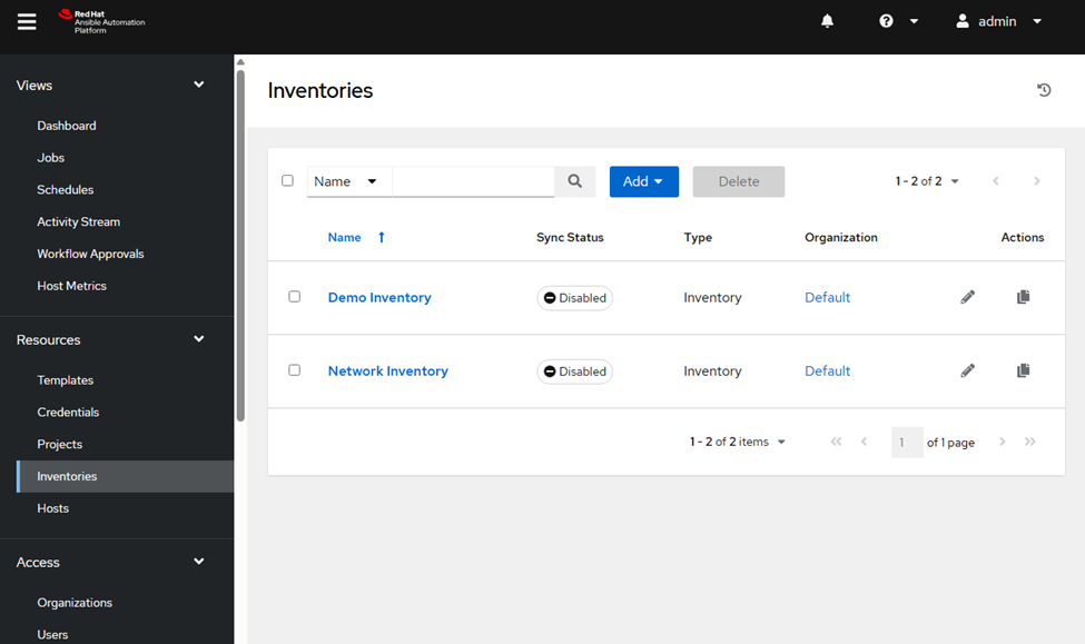 Ansible Automation Platform Projects View